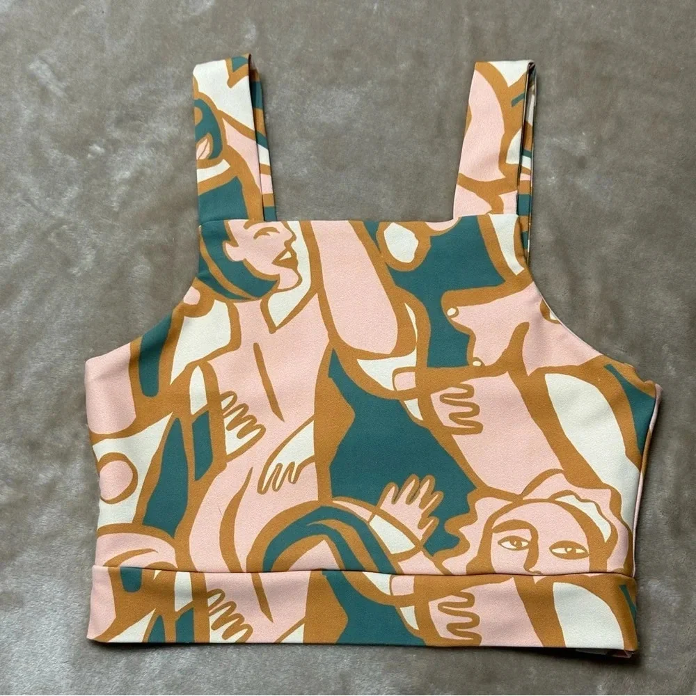 Dazey LA Anthropologie Activewear Sports Bra Green Peach Size Small